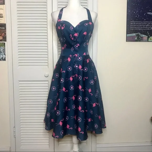 NWT Miss Lulo Flamingo Halter Dress - Picture 4 of 8